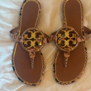 Tory Burch Miller Soft Metal Sandal size 7 Pink Snakeskin NWOT